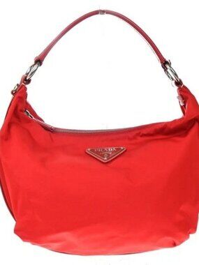 PRADA MILANO Logo Tessuto Hobo Shoulder Hand Bag Nylon Leather Red 70EG354